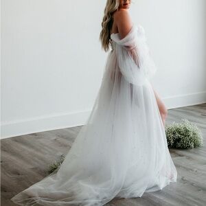 White Off-Shoulder Maternity Gown
